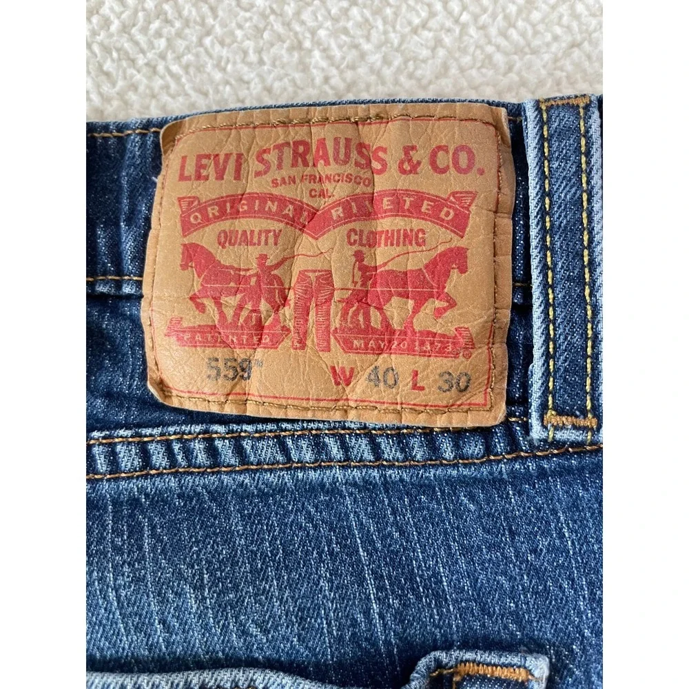 Hemmed Levi's Mens 40 x 27 559 Relaxed Straight Jeans Blue Medium Wash Denim